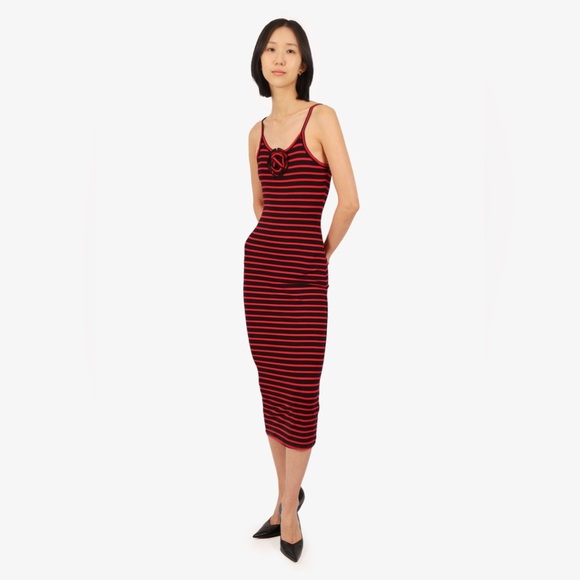 LOVERS AND FRIENDS Carmen Midi Dress in Black & Red Stripe size S - Picture 4 of 15
